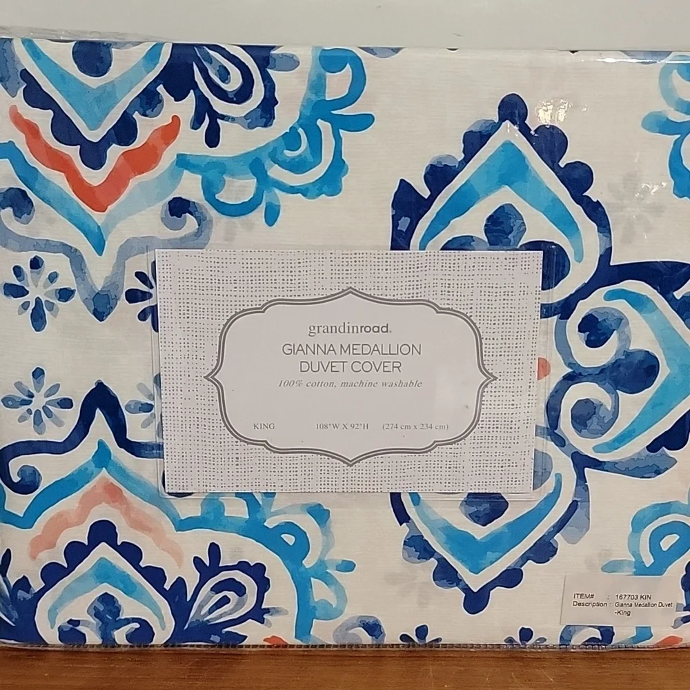 NEW IN PACKAGE Grandin Road Gianna Medallion Duvet Cover Cotton KING BinY
